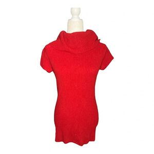 Red Knit Turtleneck Tunic Large Y2K